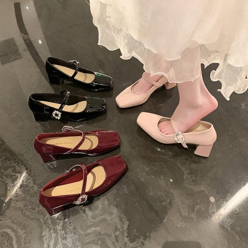 Модные красные туфли Мэри Джейн для женщин на толстом высоком каблуке, женские туфли в стиле Лолиты с квадратным носком, модные кожаные женские туфли для вечеринок, новинка 2024 года