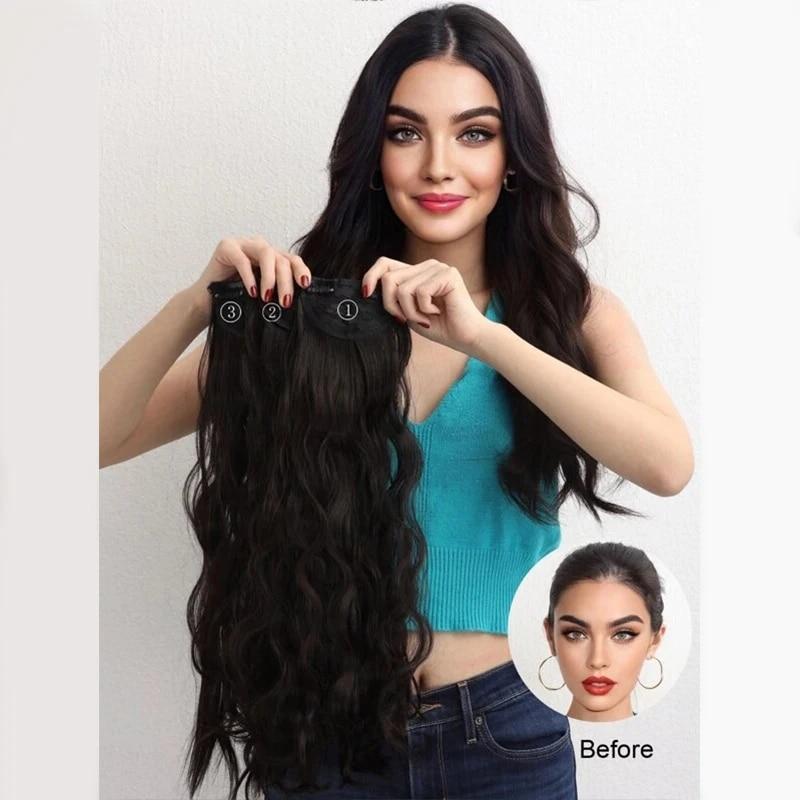 Синтетические волосы для наращивания, длинные прямые, вьющиеся, волнистые, натуральный искусственный парик, женский зажим на заколке, цельные волосы для женщин