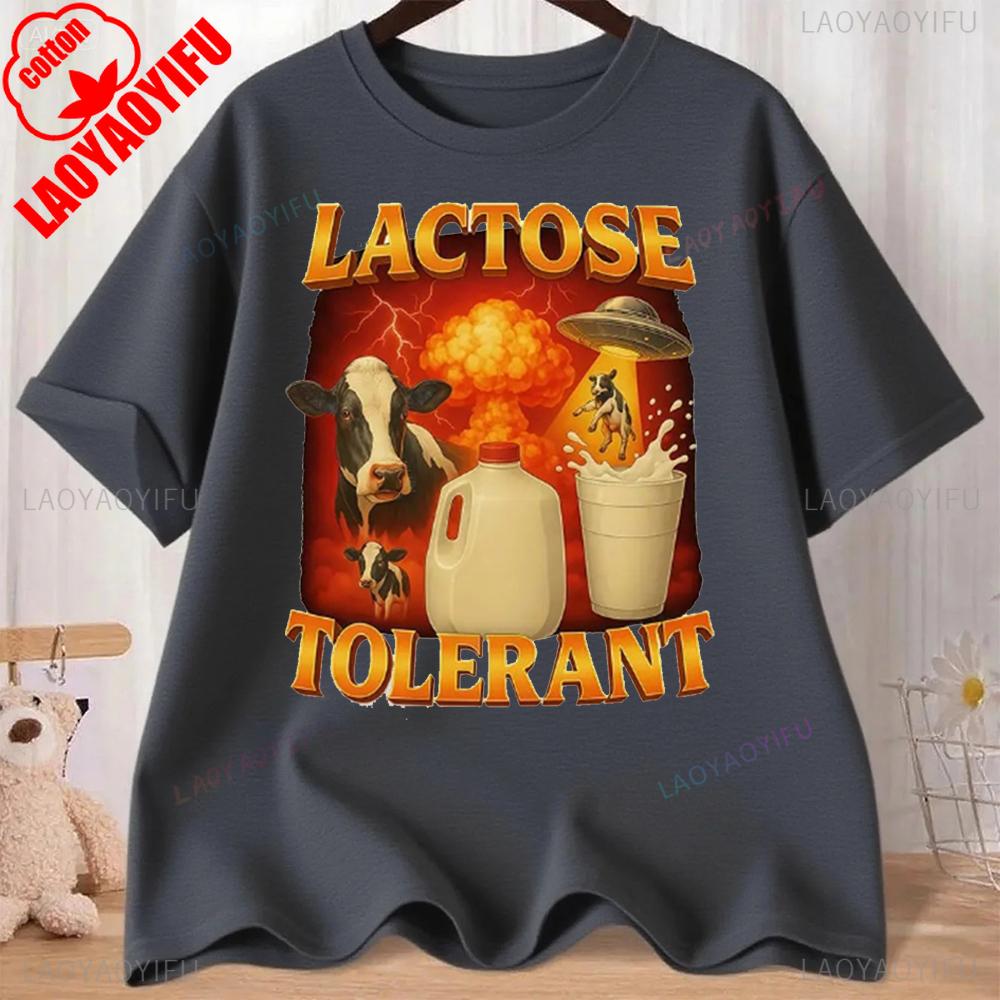 Lactose Tolerant Graphic T-ShirtUnisex Retro Milk Fashion Short Sleeve T-shirts High Quality Cotton Casual T Shirts