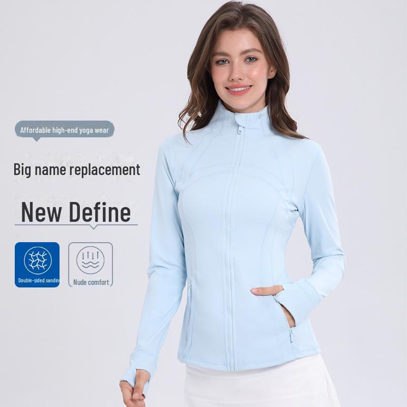 Новая женская нейлоново-спандексная куртка для йоги со стойкой и двухсторонним молнией для спорта