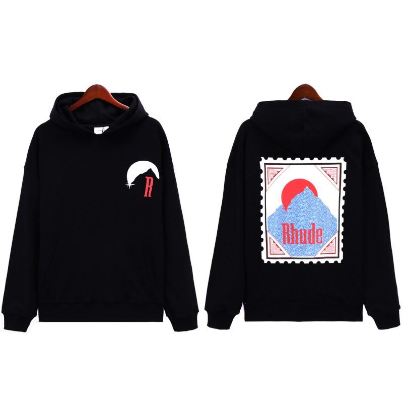 Rhude-style Geometric Hooded Sweatshirt Men Women Loose Fit Fall Winter