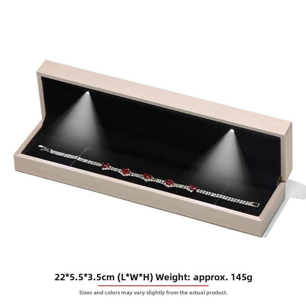 LED Light Jewelry Display Storage Box PU Leather Bracelet Ring Necklace Organizer Wedding Gift