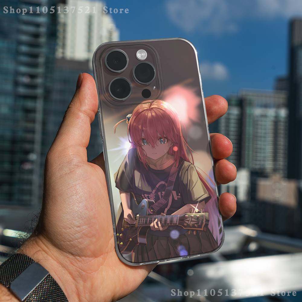 B-Bocchi-the-Rock Anime Phone Case For iPhone 17,16,15,14,13,12,11 Pro,Max,Plus,X,XS,XR,SE4,E Mini Transparent Soft Cover