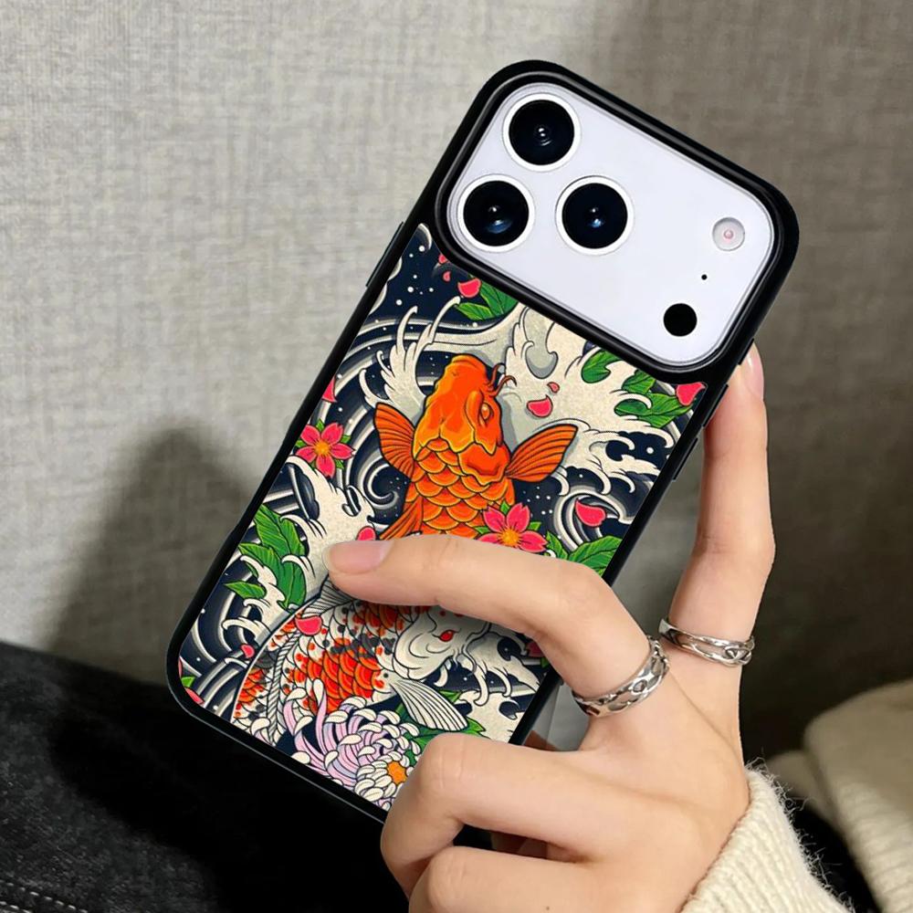 Capa Case for iPhone 17 Air 16 Pro Max 15 Plus 11 13 Mini 14 12 Back Phone Cover Japanese Koi