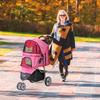 Pet Stroller, Cat/Dog Stroller with 3 Wheel, Strolling Cart, Travel Carrier with Storage Basket + Cup Holder (Pink)