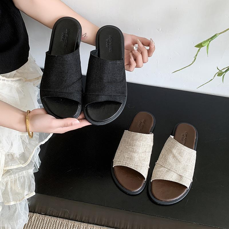 Casual Outer Wear Flat Shoes One-word Shoes Women's Shoes Summer Outer Wear Cool Slippers Seaside Beach Shoes Soft-soled Slippers