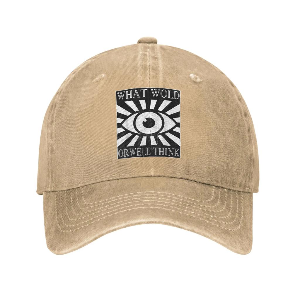 What Would Orwell Think Unisex Baseball Cap Fiction Dystopian Distressed Denim Caps Hat Casaual Workouts Adjustable Fit Headwear