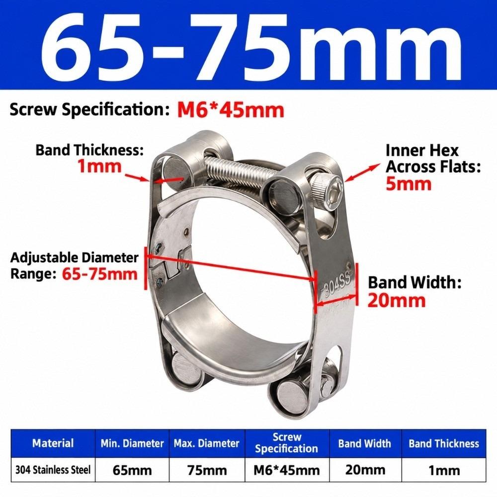 304 Stainless Steel Exhaust Pipe Clamp Strong Throat Turbo Hose Clamp for Exhaust Pipe