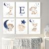 Cartoon Custom Baby's Name Blue Moon Stars Animal Lion Nursery Poster Canvas Painting Wall Print Picture Kids Room Home Decor