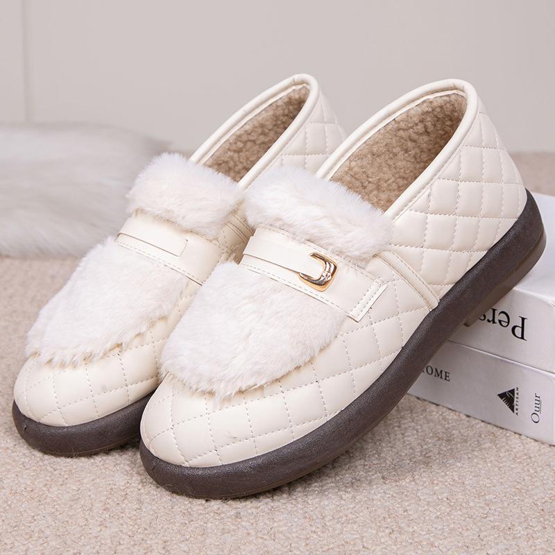 Зимние теплые женские мокасины на платформе, нескользящие туфли на плоской подошве, подкладка из искусственного меха, прогулочная обувь, домашняя обувь для отдыха на открытом воздухе, женские пушистые мокасины-тапочки