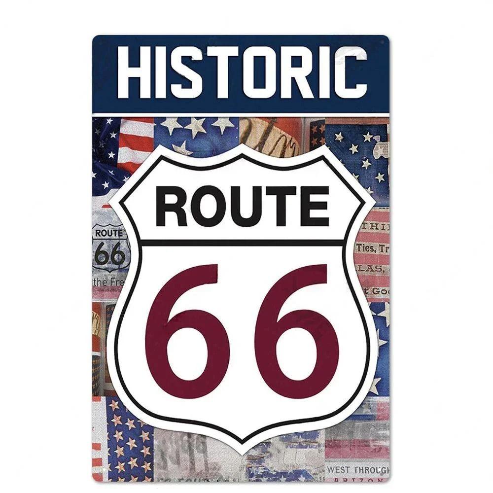 Сувенирная номерная табличка Route 66, Американский металлический знак для авто 20x30см