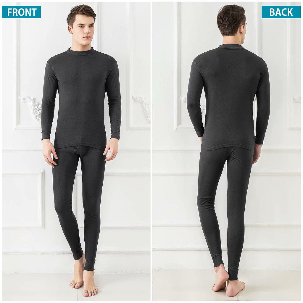 Теплый внутренний верх и низ для холодной погоды с длинным рукавом и термобельем для открытого переда [Nesseo] Комплект, нижнее белье, хлопок, ворот, рубашка, брюки, тонкие,