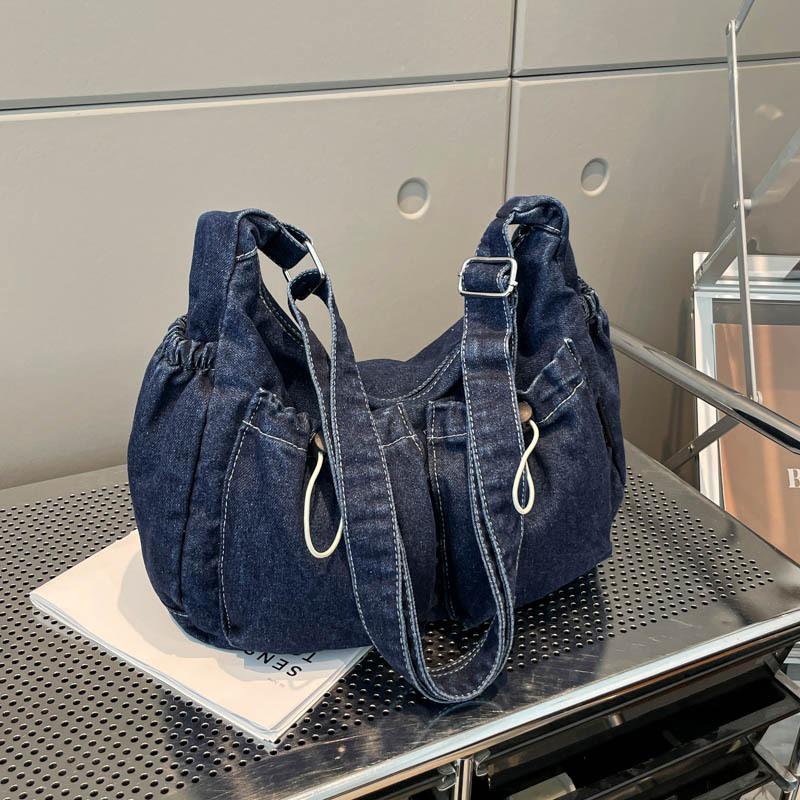 Новая модная и персонализированная женская плечевая сумка большой вместимости, джинсовая сумка-мессенджер с эффектом стирки, ретро женская сумка, сумка под мышкой.
