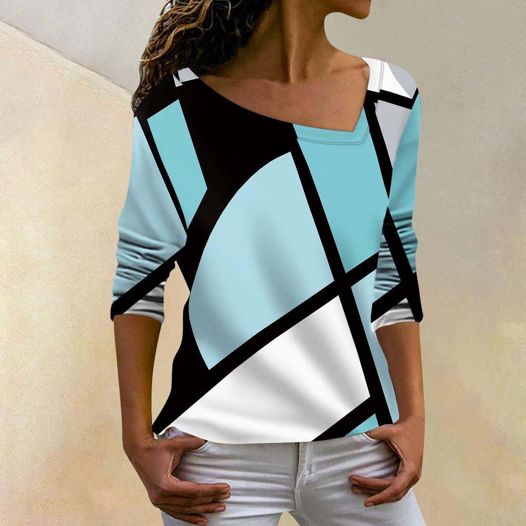 Women's Fashion Casual Sloping Collar Hoodie Irregular Striped Long Sleeve T-shirt Top