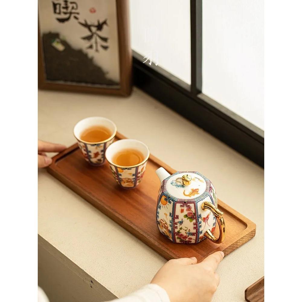 Восьмисторонний горшок для сбора богатства Керамический эмалированный чайник Один горшок Две чашки Бытовой горшок с ручкой Набор для чая Кунг-фу Подарочный набор