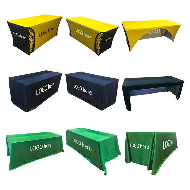 Custom Table Cover Cloth Full Color Printed Polyester Outdoor Table Runner Skirt Throw Trade Shows Home Advertising Tool