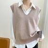 Autumn Women's Knitted Vest Korean Version V-neck Solid Color Pullover, Casual Shoulder Loose Outer Sleeveless Sweater