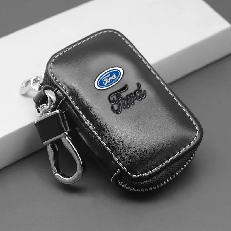 KLKQ1 Leather Key Wallet Car Key Bag Multi Function Key Case Accessories For Ford Focus Mk2 Mk3 Mk4 Fiesta Ranger Mondeo S-MAX Kuga R9