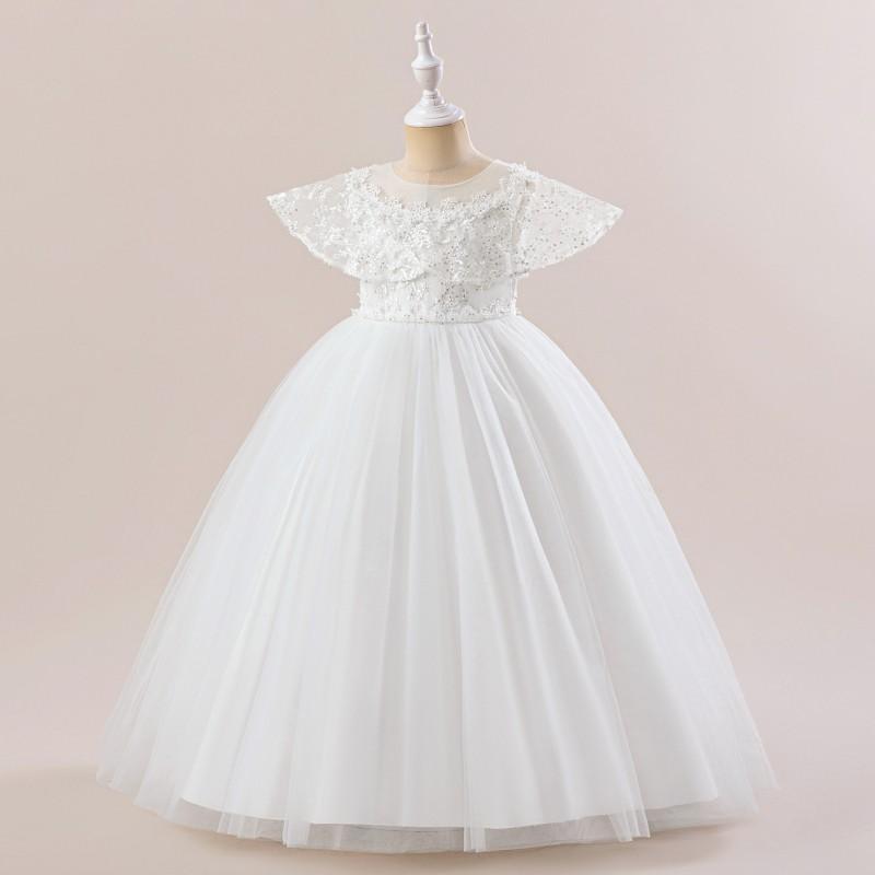 Girls Formal Dress Kids White Tulle Gown Birthday Wedding Party Age 8-12