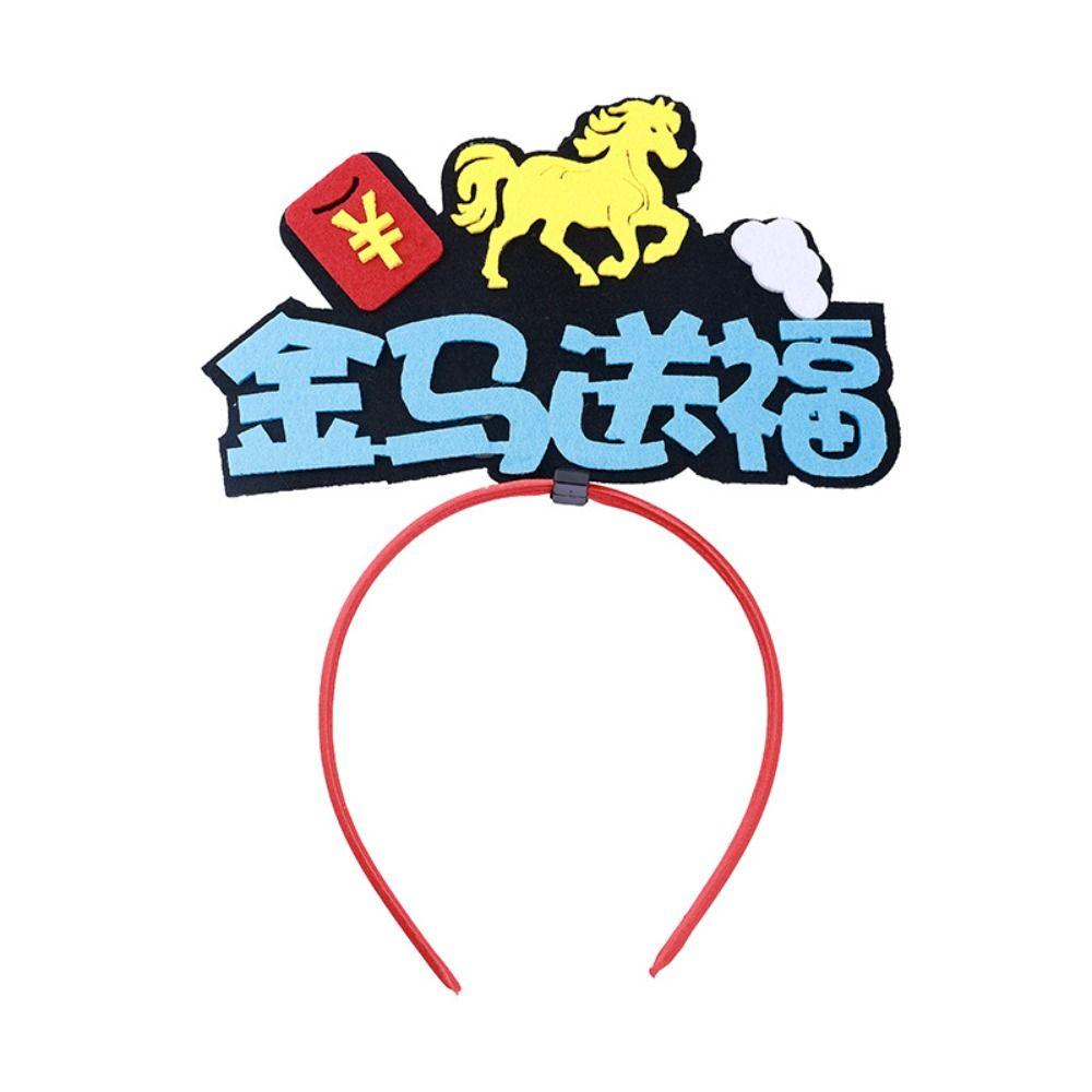 Red 2026 Happy New Year Headband Cartoon Mascot Horse Horse Year Hairband Chinese Style Pony Year New Year Headdress Men
