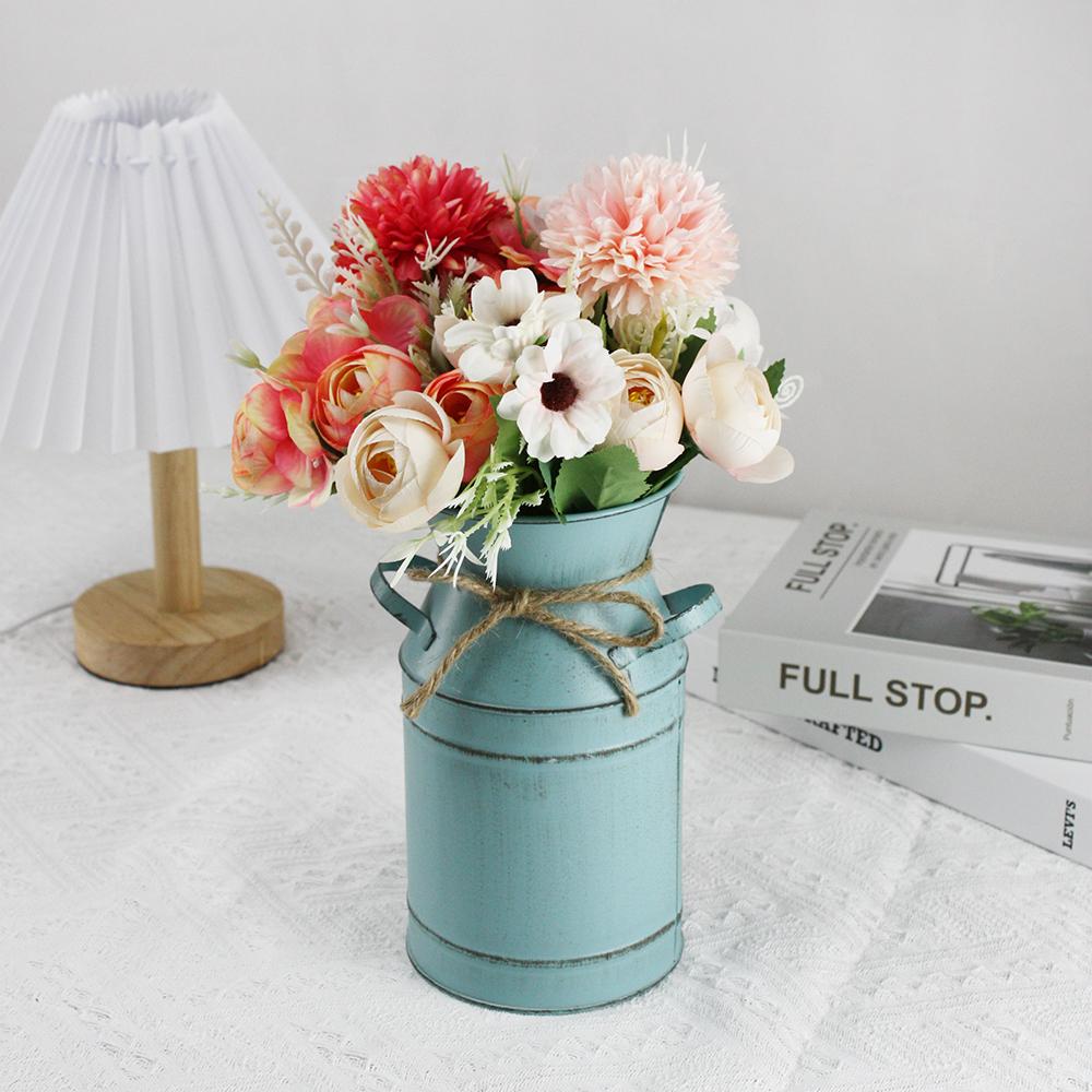 Набор из 3 предметов, два имитационных букета с ретро-железной вазой для спальни, гостиной, офиса, кабинета, вазы, украшения