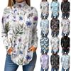 Women's Loose High Neck Retro Floral Print Long Sleeved T-shirt Top Pullover