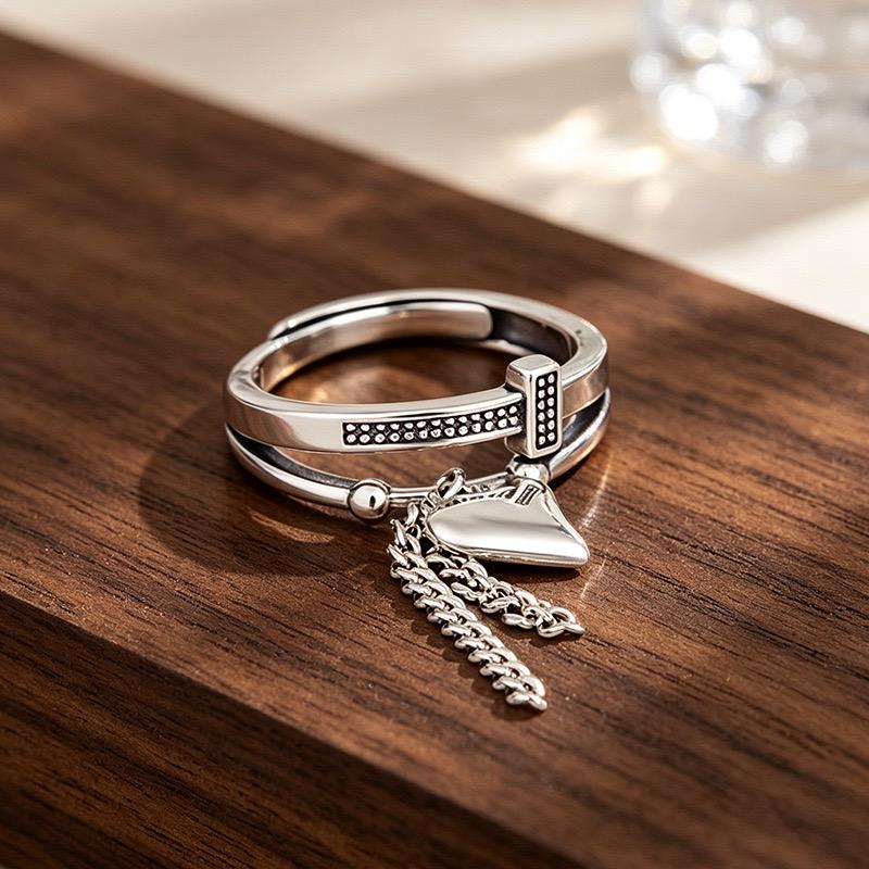 Xiaomi BF CLUB 925 Sterling Silver Ring For Women Jewelry Heart Tassel Retro Open Vintage Handmade Ring Allergy For Party Birthday Gift
