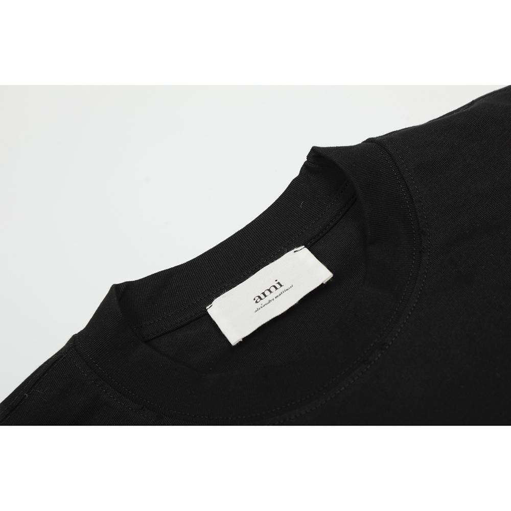 AMI 2025 Лето Новая Свободная Большого Размера Мужская Футболка из Чистого Хлопка с Принтом