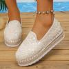 Off White Sequin Espadrilles Women Shoes Flat Stylish Trendy Footwear Fashion-Forward Females Loafers Casual Slip-on Grass Woven