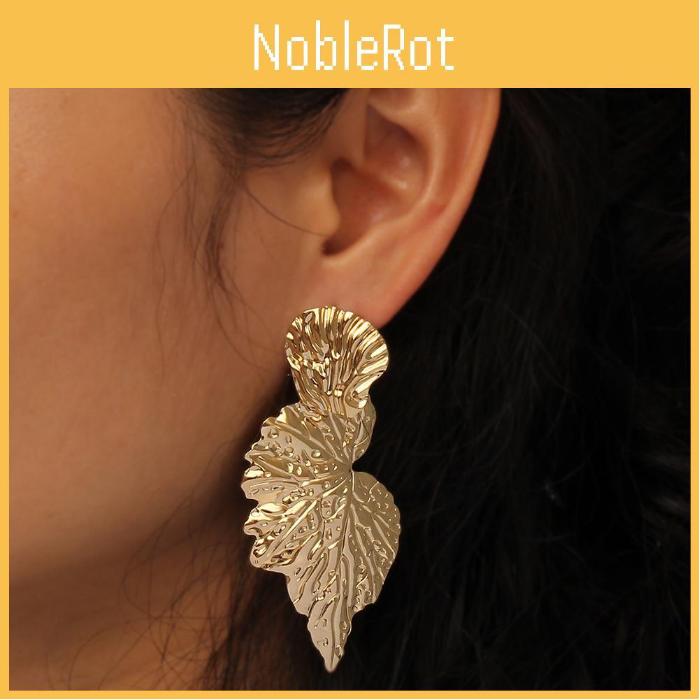 Metal Leaf Earrings With Gold Coating And Bold Design For Holidays And Events