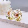 Unique Resin Earrings with Real Flowers C-shaped Design Ear Rings for Women Hoop Earrings