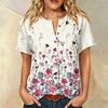 Женская повседневная рубашка-henley с принтом, пуговицами, коротким рукавом, из хлопка и льна, с нагрудным карманом, свободного кроя, для повседневной носки