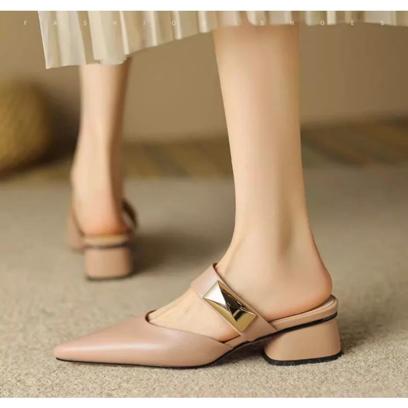 Модные роскошные заостренные металлические украшения женские туфли Muller дизайнерские повседневные женские полутапочки на платформе модные женские сандалии на высоком каблуке