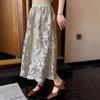Plus Size High-Waisted Lace Jacquard A-Line Skirt with Heavy Embroidery