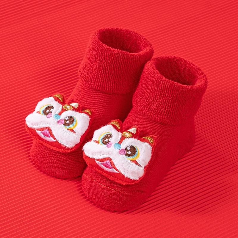 Мягкая утолщенная махровая обувь для новорожденных - ярко-красный цвет для осени/зимы (1 год)