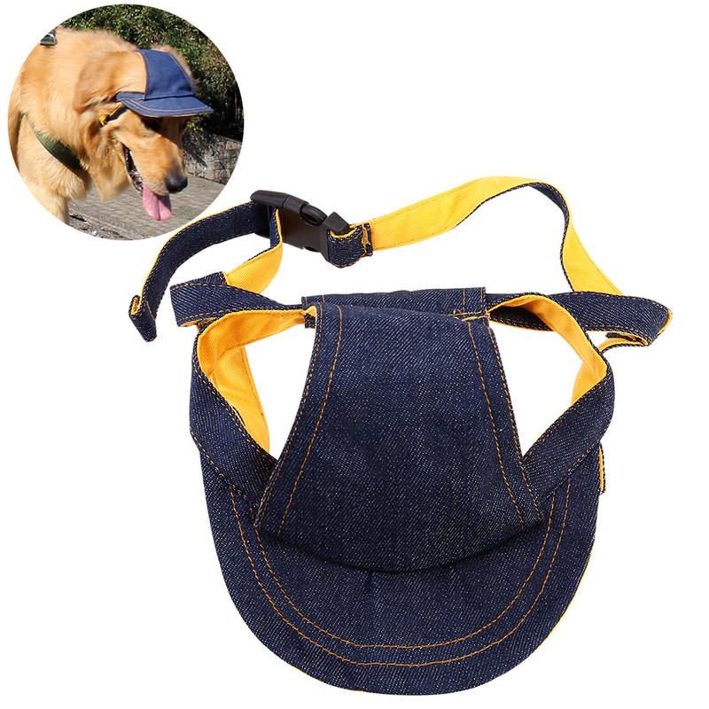 Pet Baseball Cap Dog Sun Hat Adjustable Chin Strap Denim Sunbonnet Size L Navy Blue Breathable Dog Visor Hat Puppy Pet Baseball