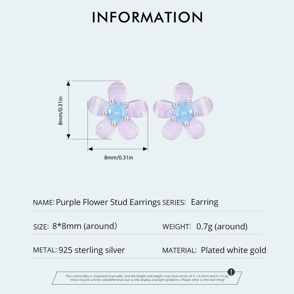WOSTU Серьги-гвоздики из стерлингового серебра 925 пробы с фиолетовым цветком и нано-опаловым камнем, ювелирные изделия для женщин и девочек, милый подарок