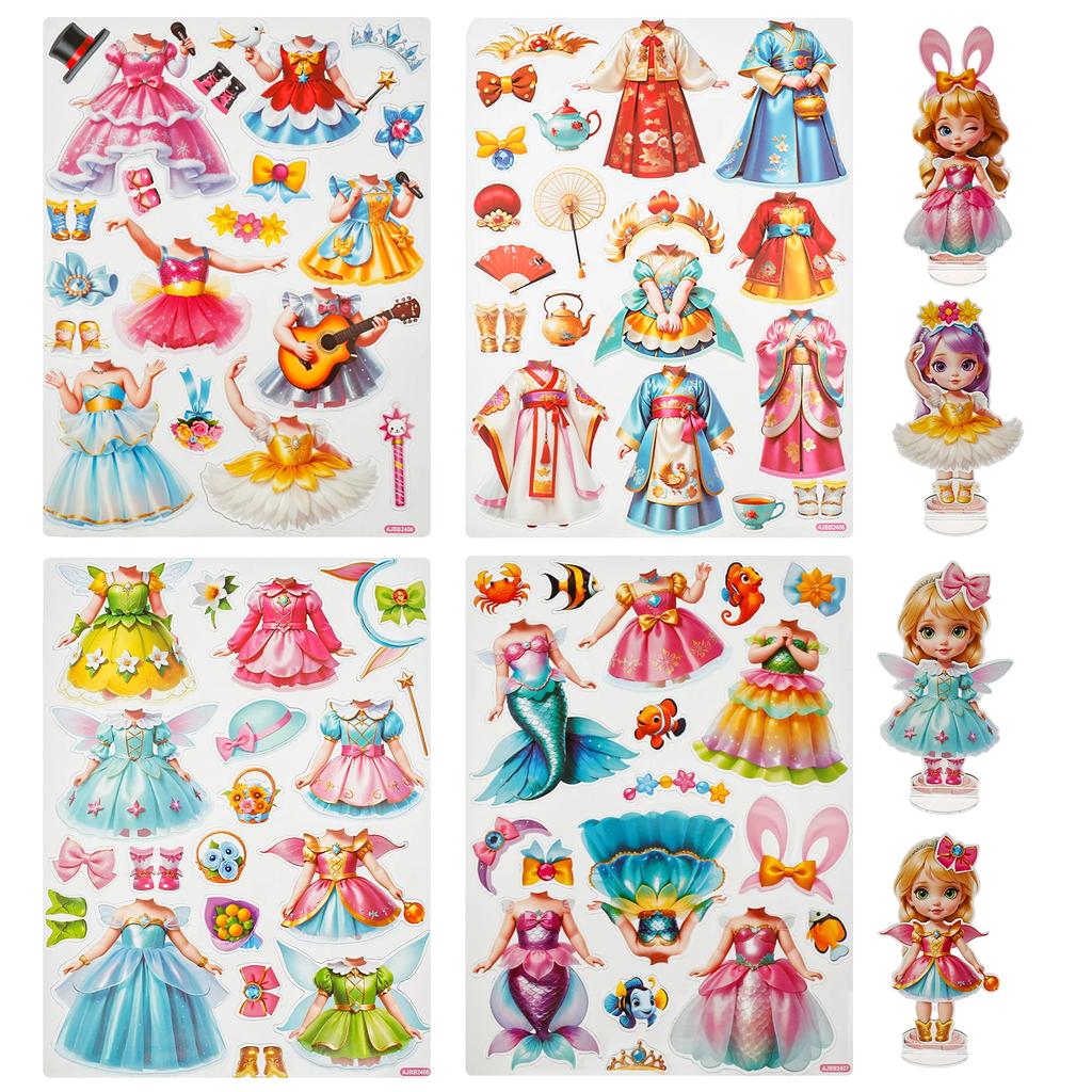 4Sets Magnetic Dress Up Dolls for Girls Ages 4-10 DIY Magnetic Paper Dolls Cute Paper Dress Up Dolls Exquisite Princess Dress Up Dolls