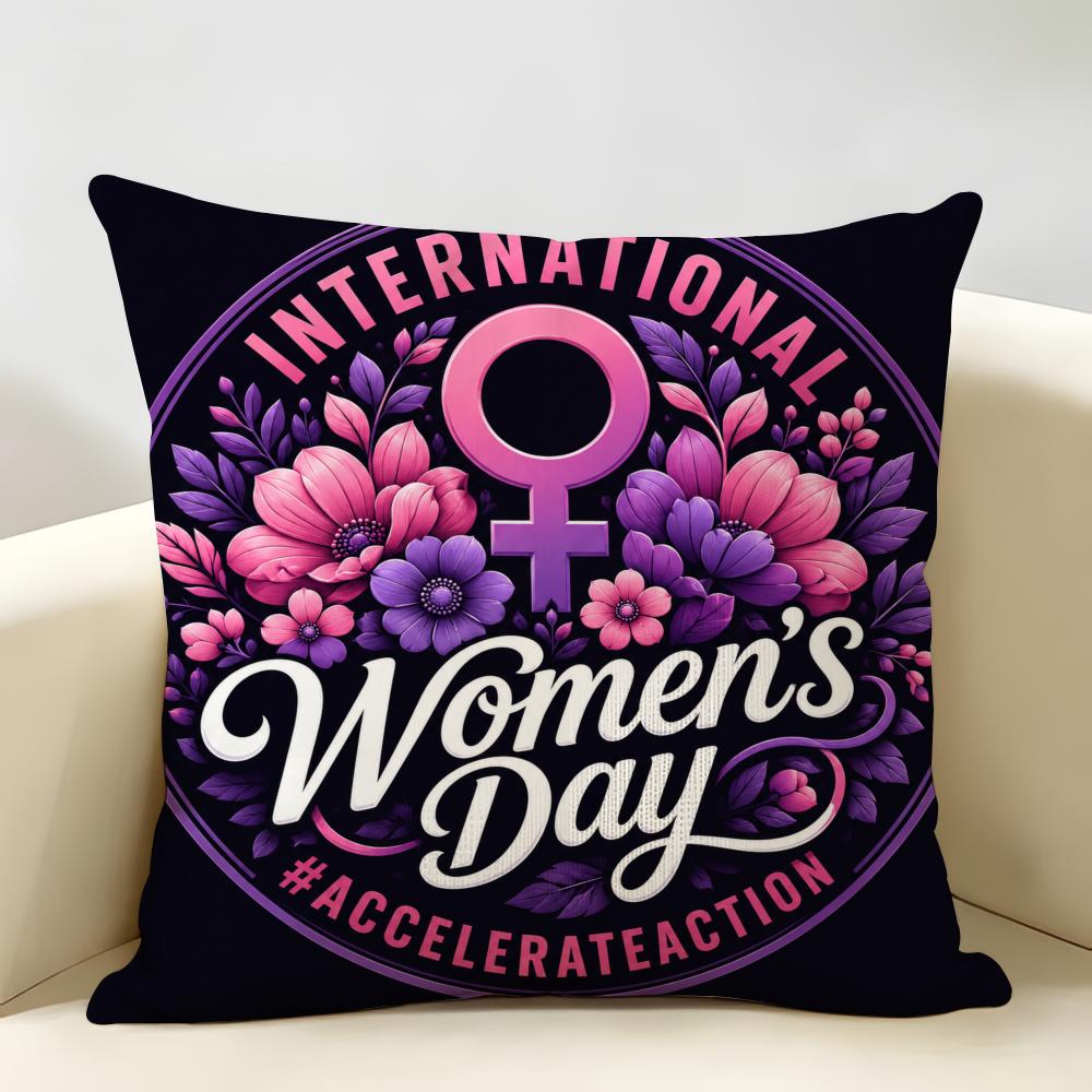 International Women's Day Cushion Cover Durable Hypoallergenic Organic Linen Pillow Cover Short Size Washable Skin-Friendly
