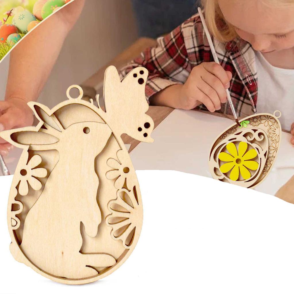 Bunnies Eggs Shape Cutouts Unfinished Wood Slices for Adult Children Painting Hanging Ornament Home Decoration