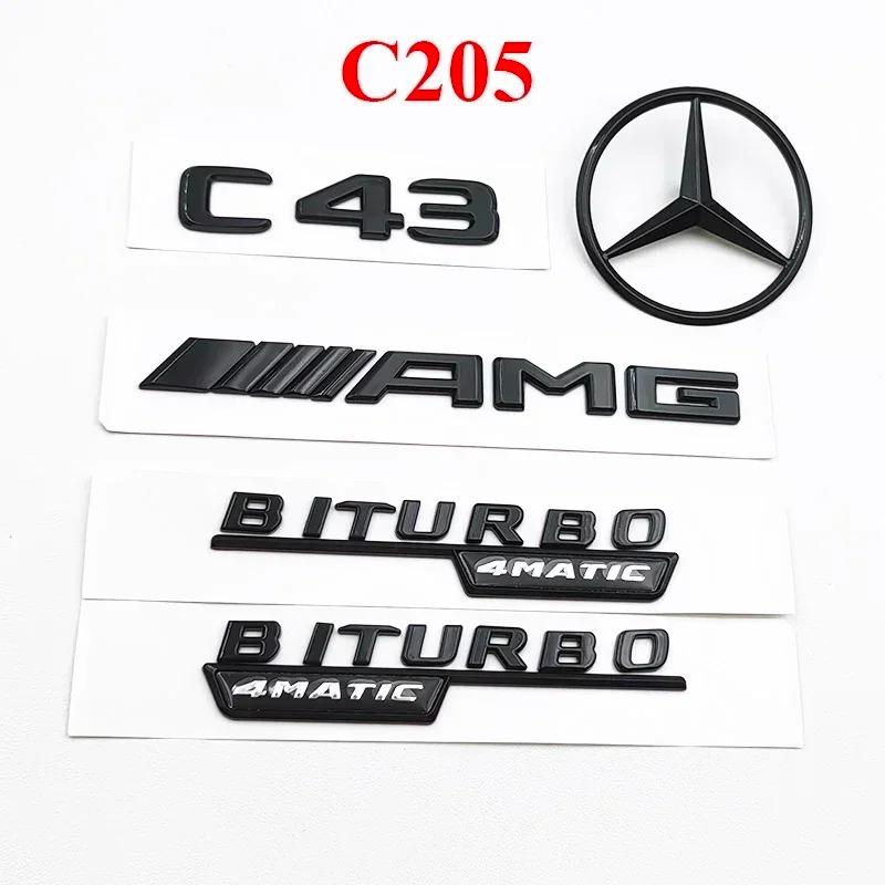 3D ABS Black C43 Logo Letters BITURBO 4MATIC Badge Car Rear Star Sticker BITrunk AMG Emblem For Mercedes Benz AMG W205 W206 C205