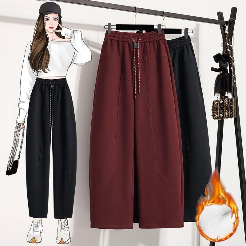 DIMANAF 2025 Осень Зима Женские Брюки Большого Размера Повседневные Женские Длинные Брюки Свободные Штаны Толстый Флис