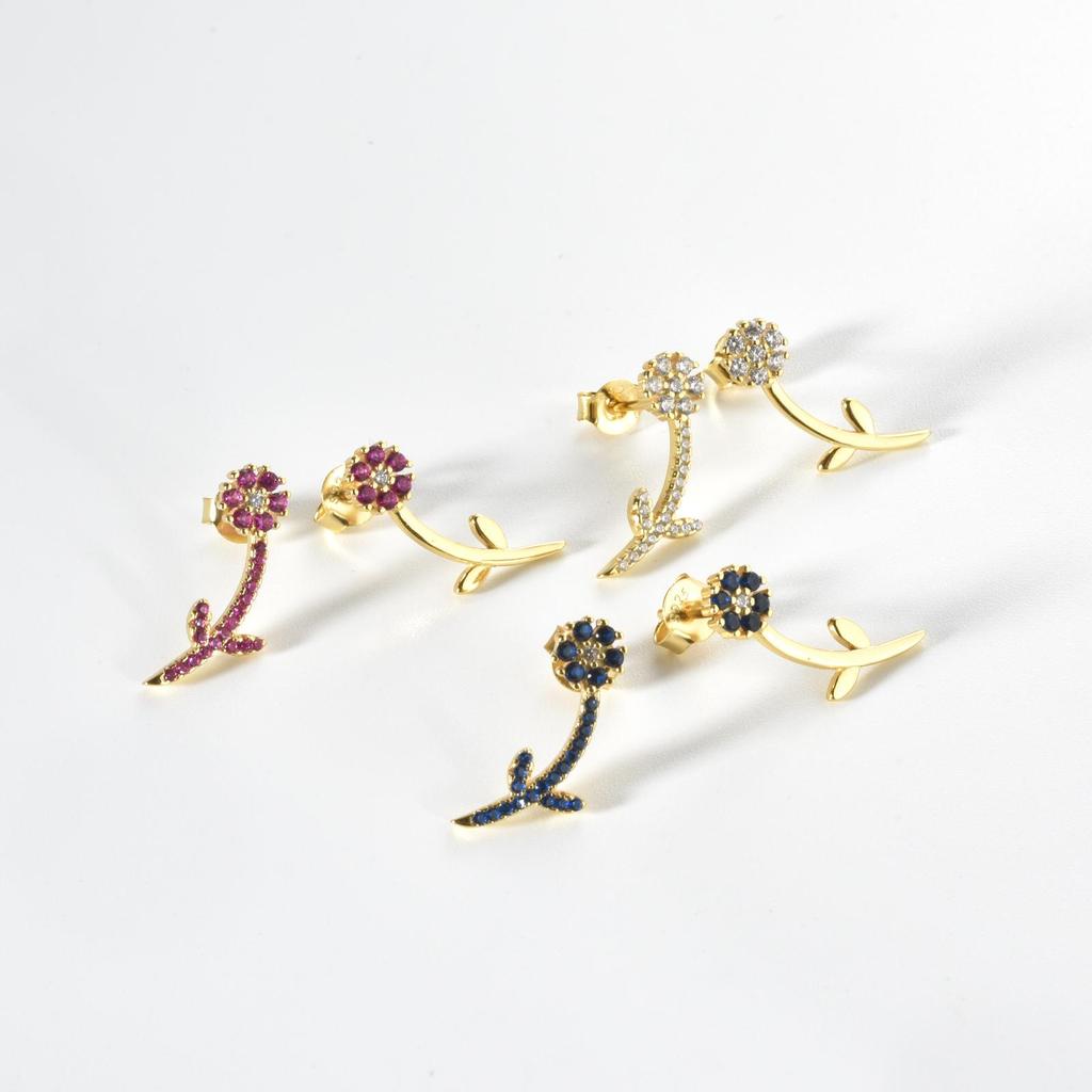 ANDYWEN Серьги-гвоздики из стерлингового серебра 925 пробы с золотым цветком и цирконием CZ, прозрачные розовые, красные, синие Pendientes, женские ювелирные зажимы
