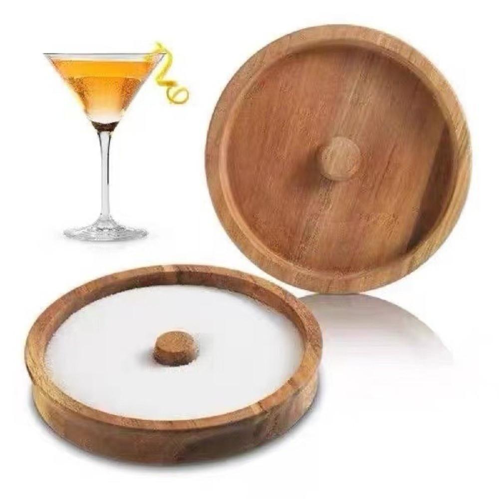 Wooden Seasoning Dish Round Cup Salt Rimmer Bar Accessories Sugar Edge Box  Drinks Garnish