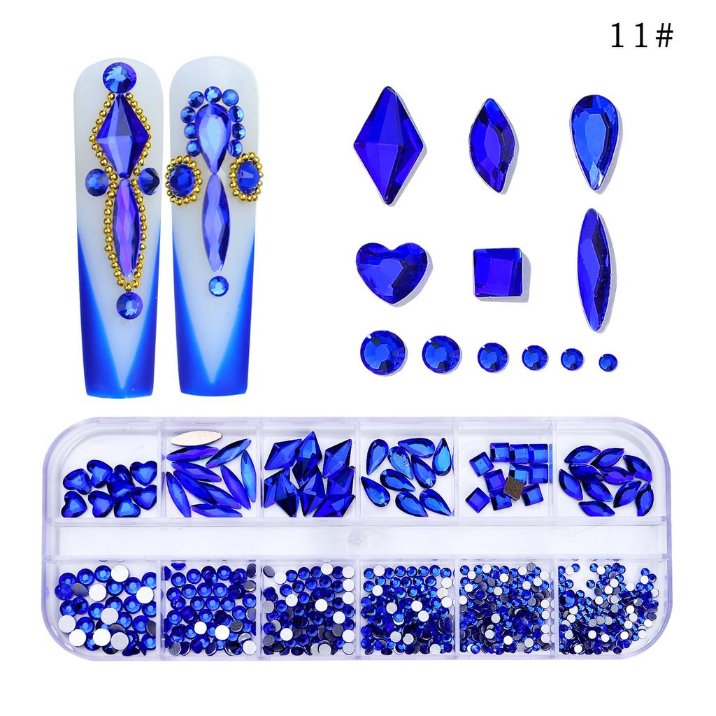 12 Grid Nail Art Diamond Special-Shaped Diamond Flat-Bottomed Rhinestone Ab Nail Art Jewelry Drill Nail Decoration Direct Sales