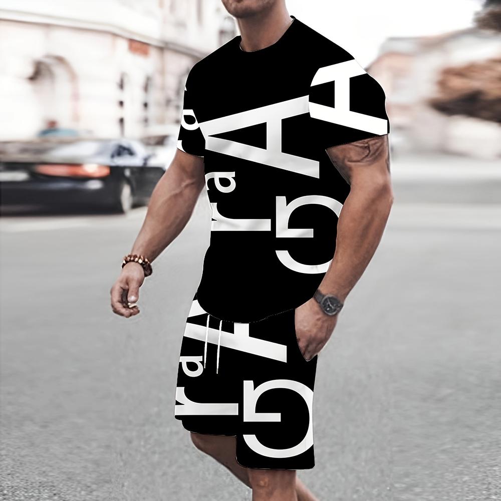 2025 Повседневная мода Красивый мужской комплект футболка шорты Летние дышащие удобные мягкие мужские свободные шорты одежда большого размера