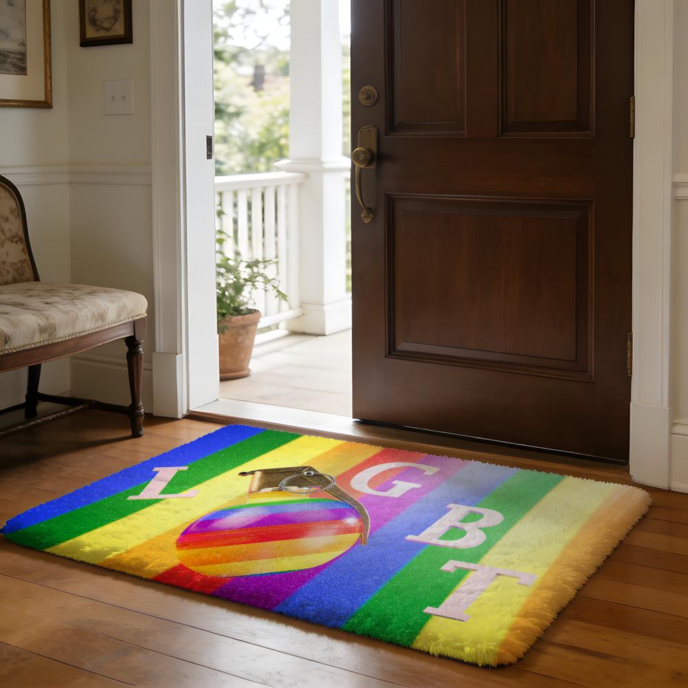 Rainbow Stripes Floor Mat Soft Flannel Absorbent Mat Non-Slip Rug Home Bedroom Bathroom