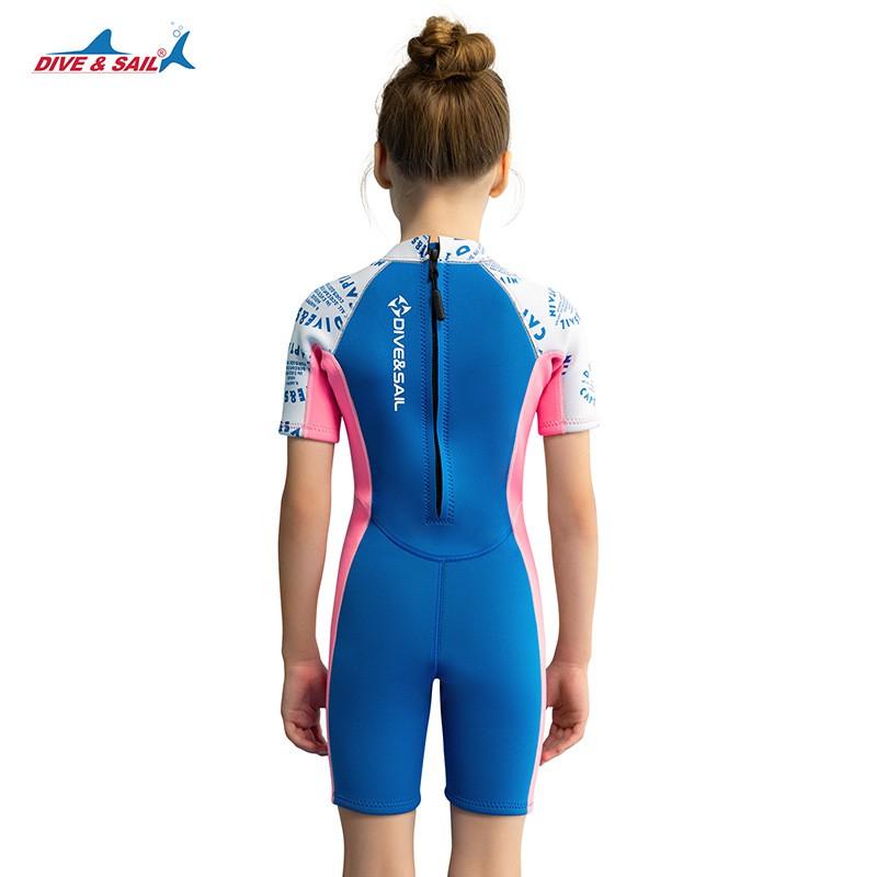 Kids 2.5mm Neoprene Wetsuit Girls Short Sleeve Full Body Dive Snorkel Suit Warm Water Swimming Surfing