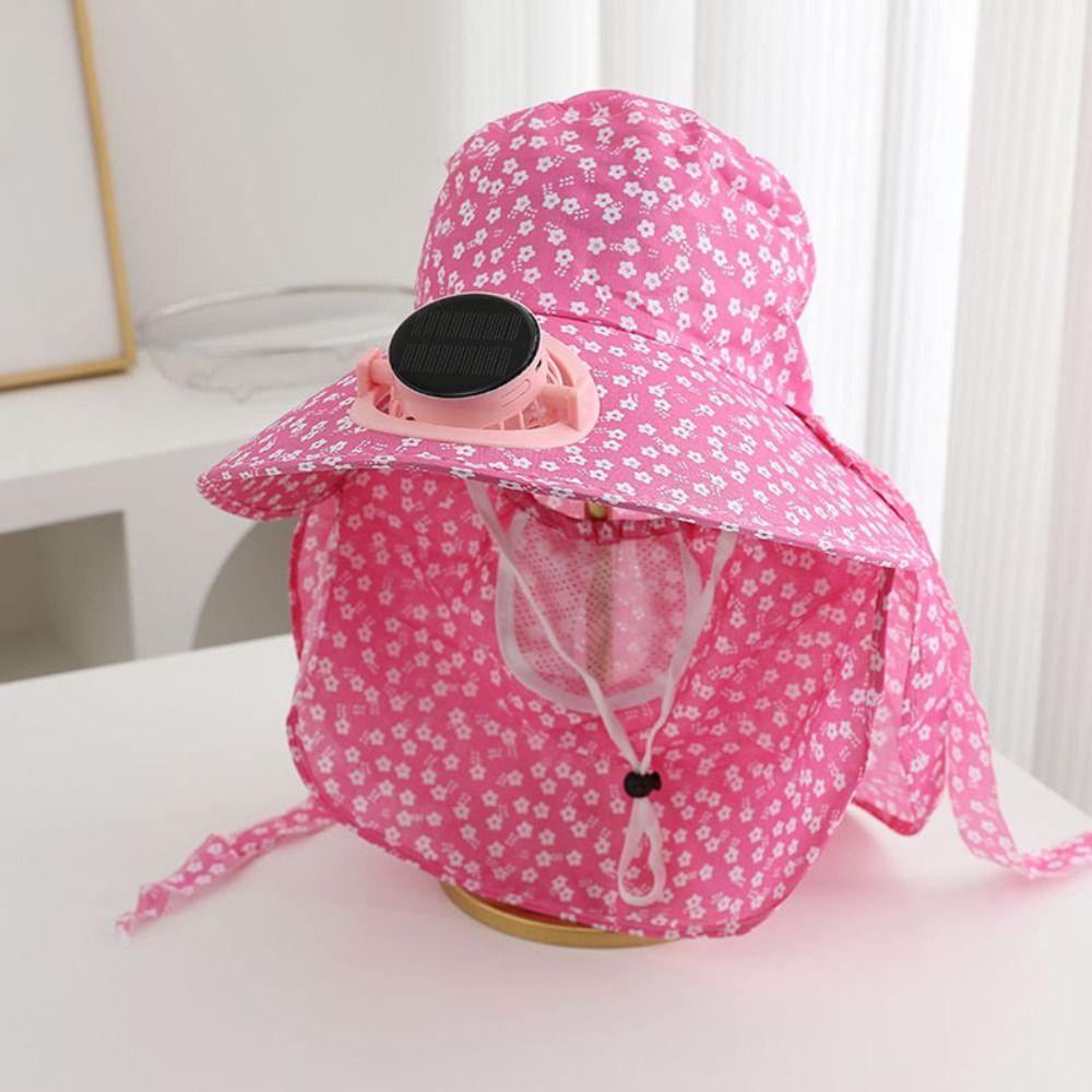 UV Protection Wide Brim Fan Hat Elastic Cooling Sunshade Hat Solar Fan Hat Camping