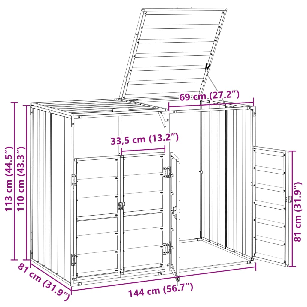 2 Ton Waste Bin Enclosure in Anthracite Grey 144 x 81 x 113 cm Steel
